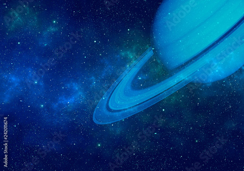 Fototapeta Naklejka Na Ścianę i Meble -  Planet Saturn in night sky with nebula and stars