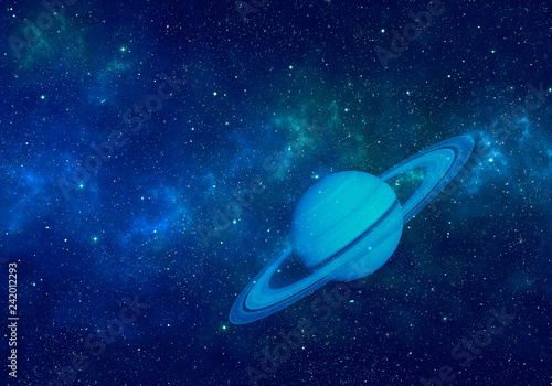 Fototapeta Naklejka Na Ścianę i Meble -  Planet Saturn in night sky with nebula and stars