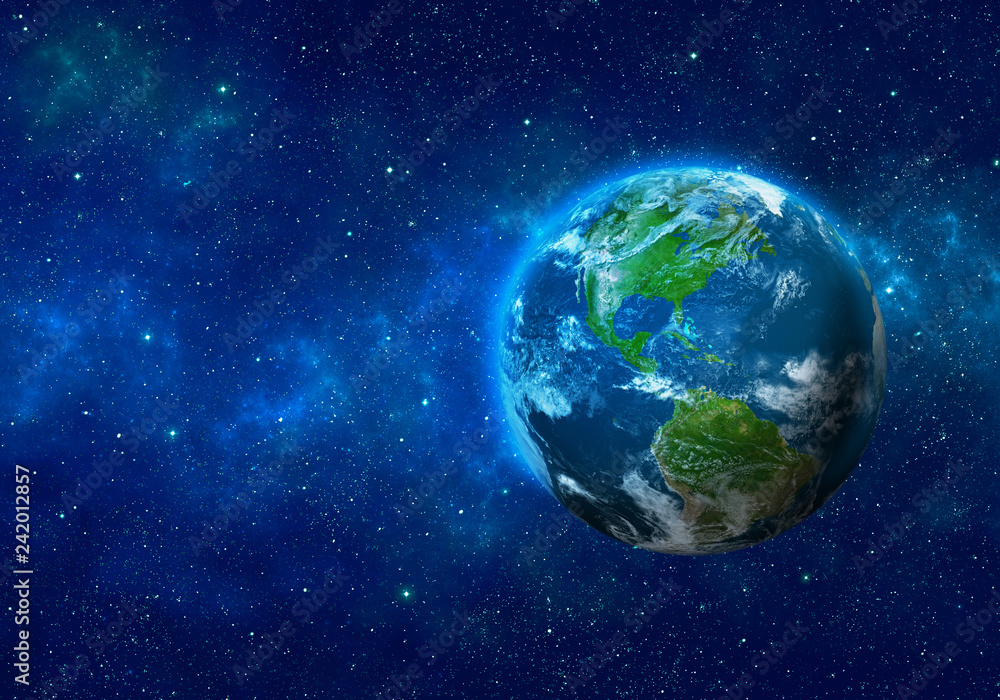 Fototapeta premium Planeta Ziemia w kosmosie. Ameryka Północna i Południowa. Elementy tego zdjęcia dostarczone przez NASA. Renderowanie 3D.