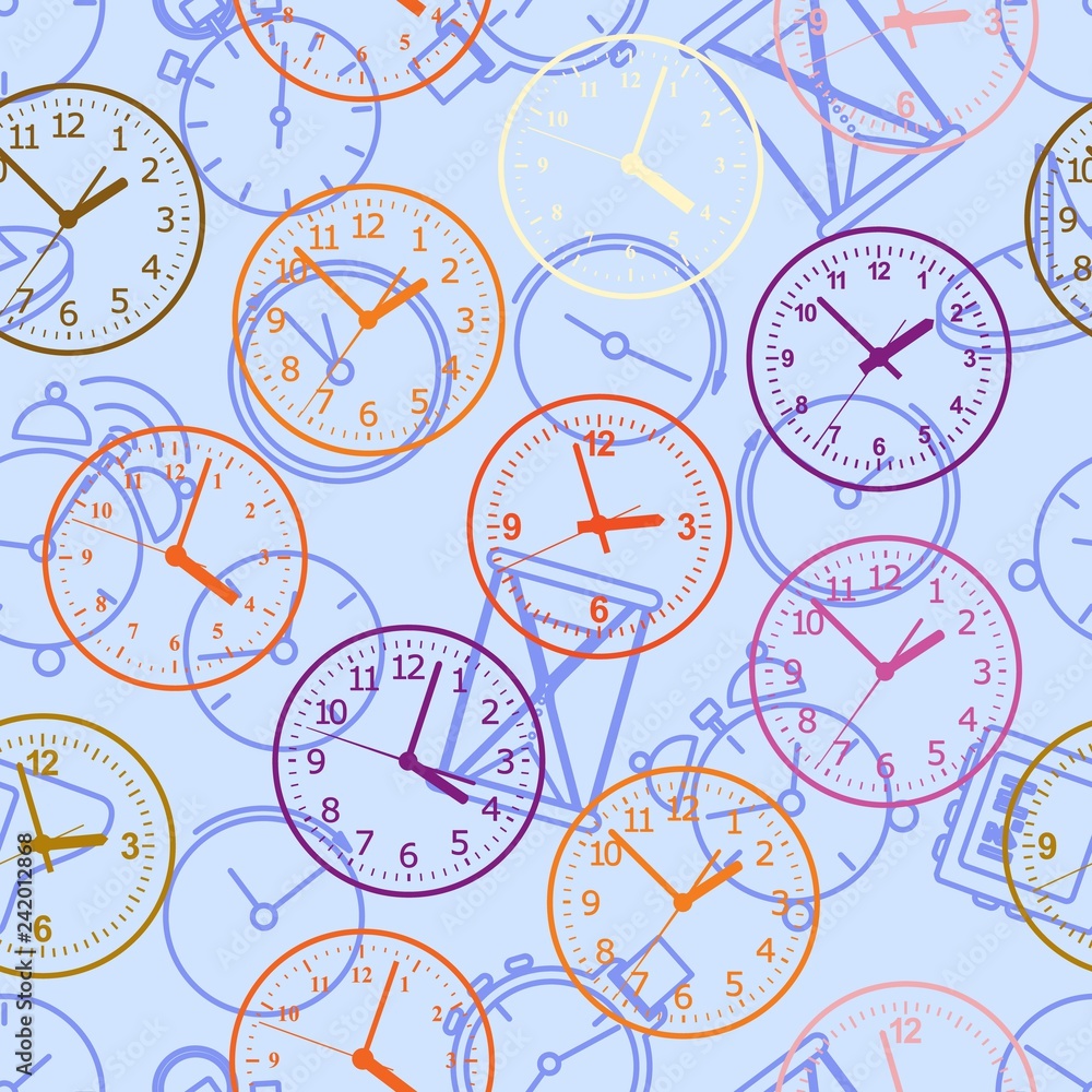 Seamless pattern composed of images hours. Seamless pattern composed of images hours.