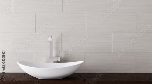 Close up of bathroom vanity basin on a wodden top vanity 3D-Illustration