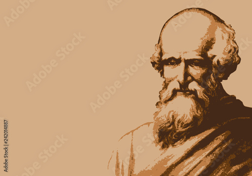 Portrait d'Archimède, célèbre scientifique et mathématicien de la Grèce antique avec le fameux Eurêka.  photo