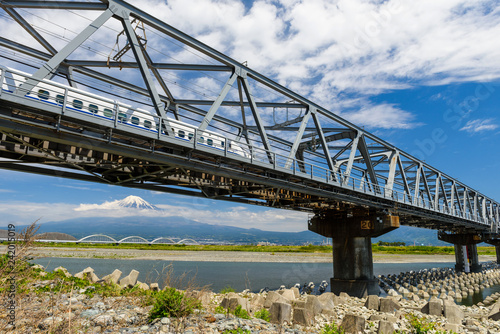 Shinkansen railway and mount fuji