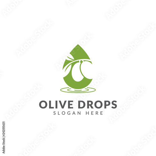 Olive oil logo or icon, healthy food, green color, olive oil droplets logo or icon vector design template