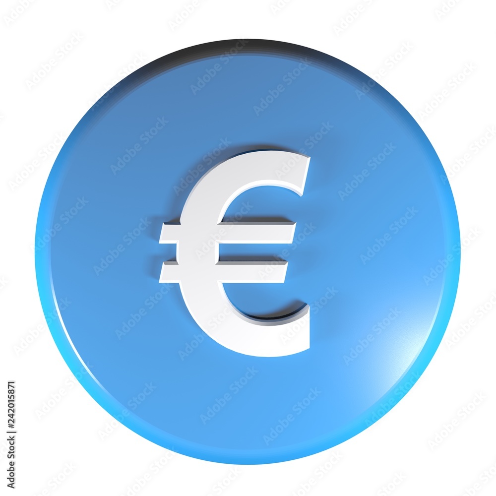 Blue circle push button Euro currency symbol - 3D rendering illustration Blue circle push button Euro currency symbol - 3D rendering illustration