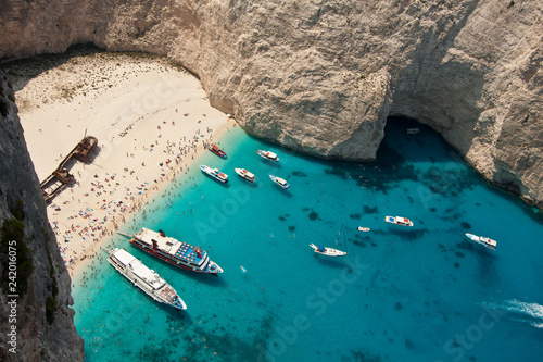 The shipwreck on the island of Zante, Greece. Aerial view.