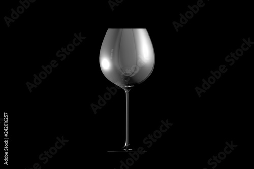 3D illustration of red wine glass isolated on black side view - drinking glass render