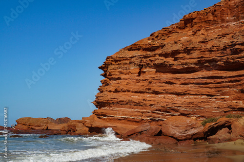 Atlantic, ocean, waves, coast, red, rocks, blue, sky, nature, landscape