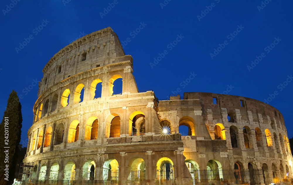 The legendary Coliseum at night , Rome, Italy
