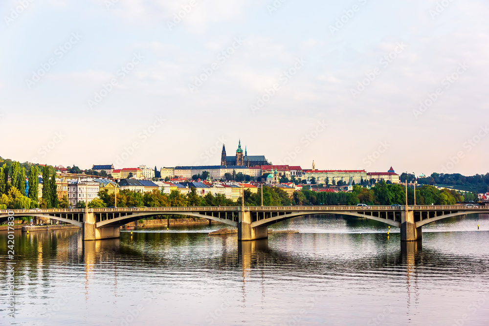 Prague bridge over the Vltava, Lesser Town and Prague castle vie