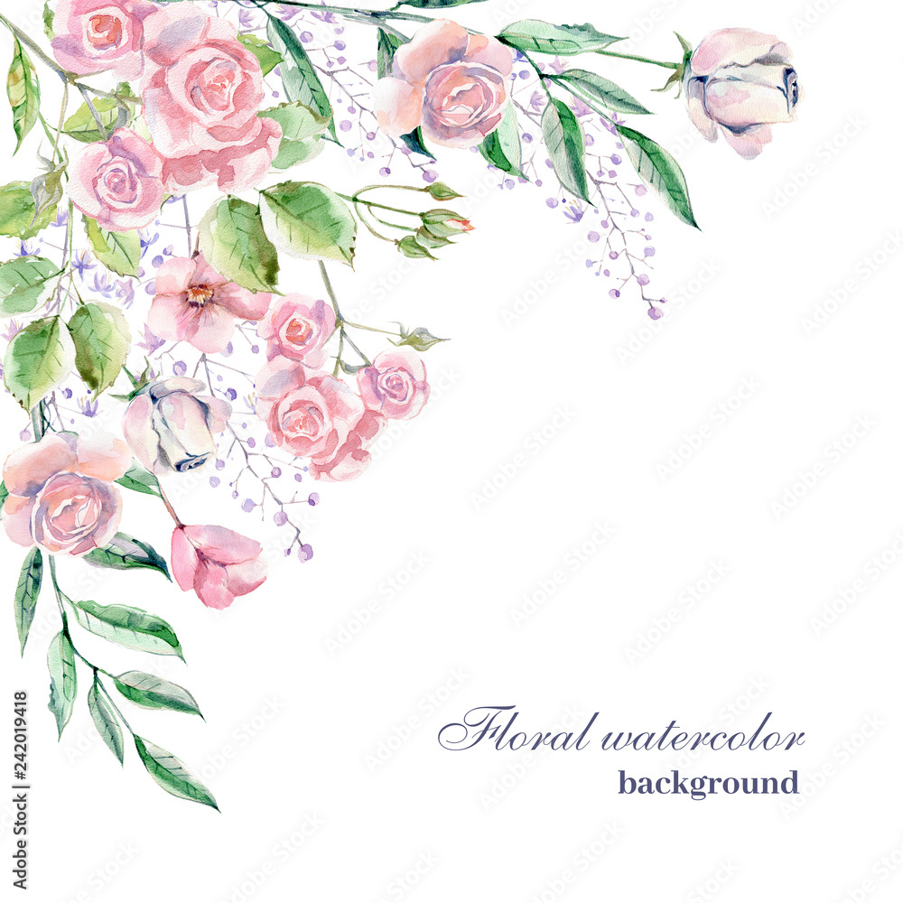 Watercolor background for wedding or romantic design. Floral com