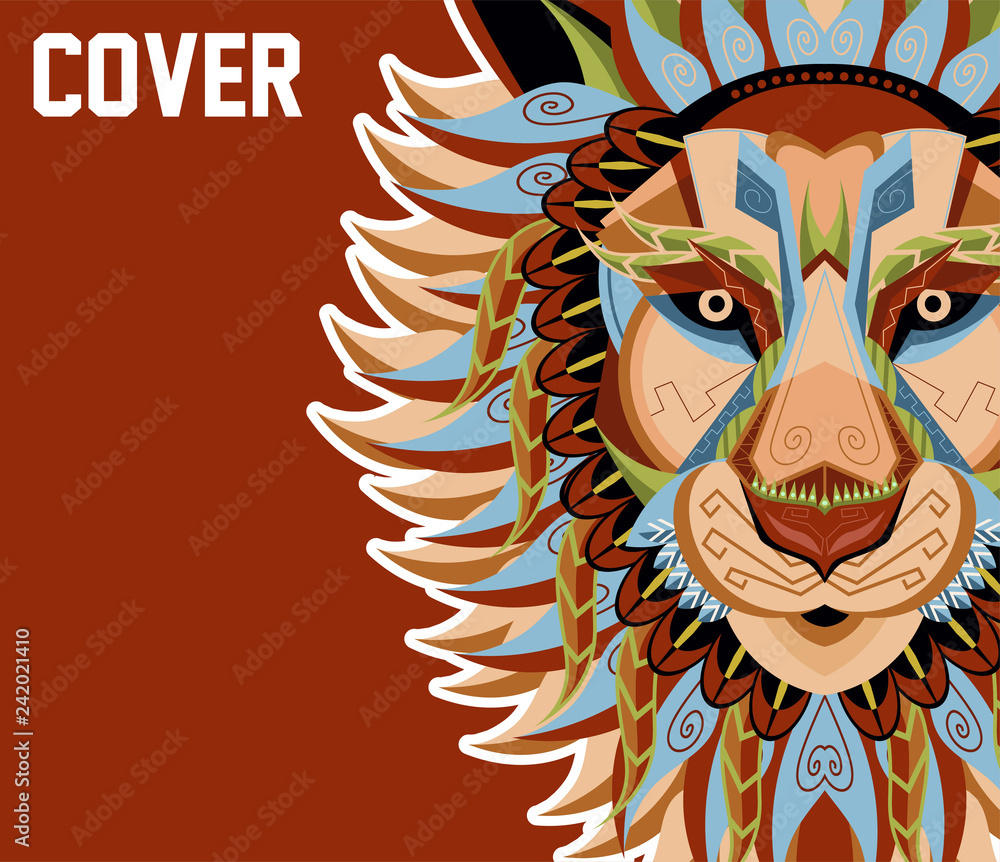 Obraz premium shape of lion head combined with colourful electronic board, concept of powerful technology - Vector