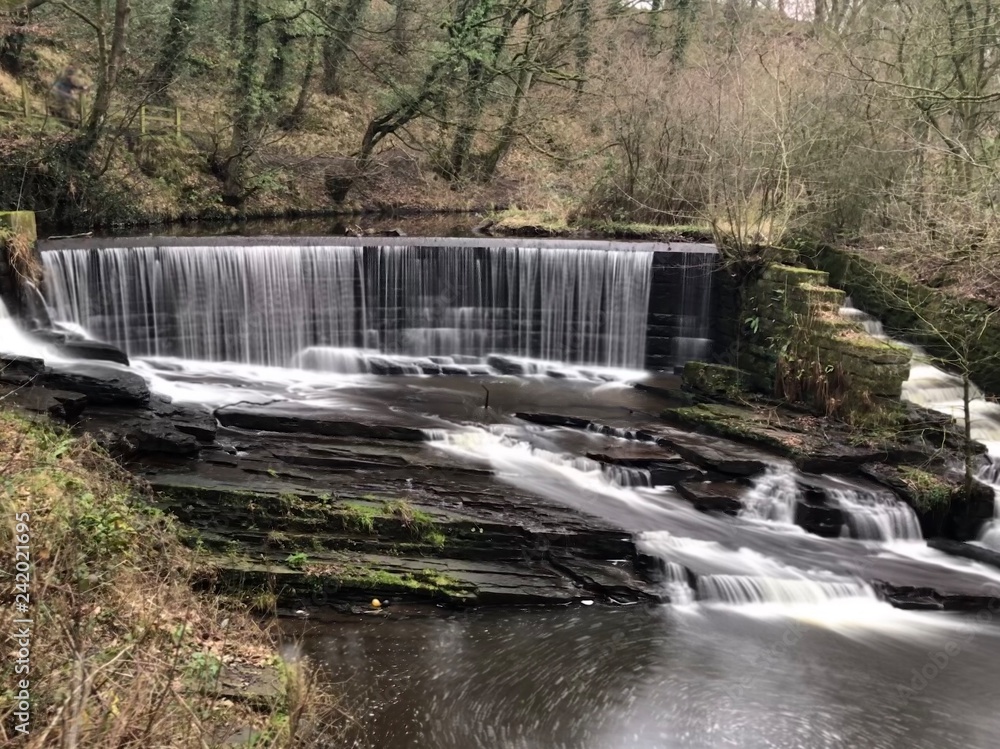 Waterfall and fish ladder at Yarrow country park, Chorley, Lancashire, uk Waterfall and fish ladder at Yarrow country park, Chorley, Lancashire, uk