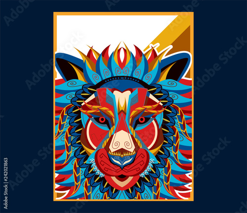 shape of lion head combined with colourful electronic board, concept of powerful technology - Vector