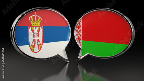 Serbia and Belarus flags with Speech Bubbles. 3D illustration
