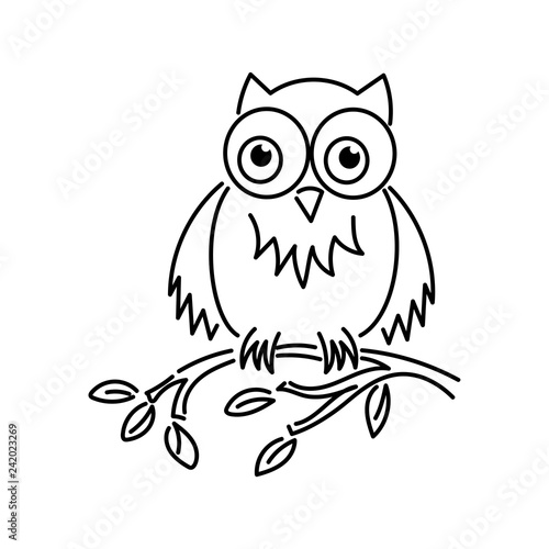 Cute and funny owl. Vector illustration. Outline