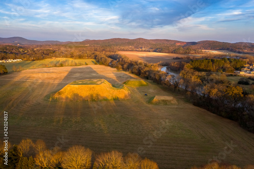 Aerial view of Etowah Indian Mounds Historic Site in Cartersville Georgia 