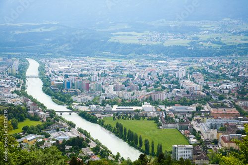 Fototapeta Naklejka Na Ścianę i Meble -  Innsbruck aerial view. Inn river