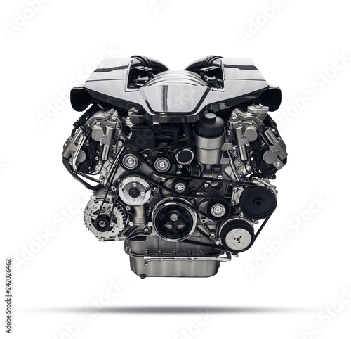 Car engine. Concept of modern car engine isolated , parts / components detailed.