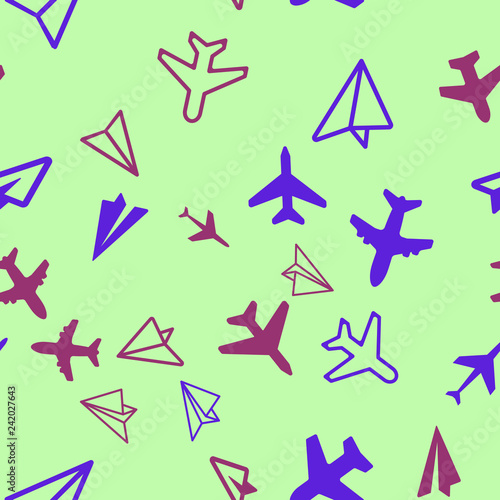 Model plane  airplane  aircraft. Travel concept Seamless vector EPS 10 pattern