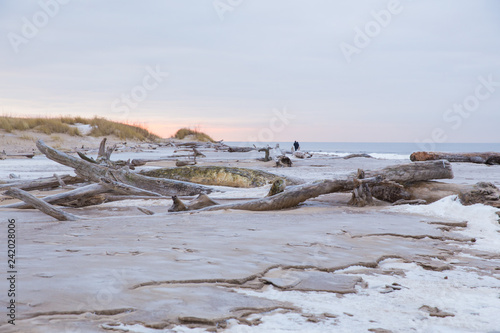 Frozen baltic sea and snow. Peoples and cold weather. Travel photo 2019.