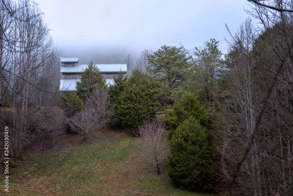Landscape and barn with trees Landscape and barn with trees