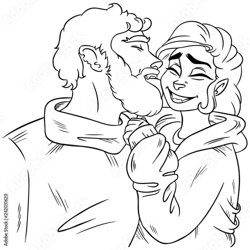 Cute couple. Boy licking girl on the cheek