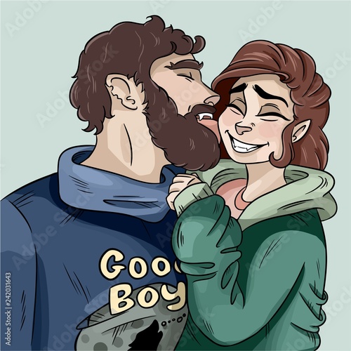 Cute couple romantic colorful image. Cartoon style