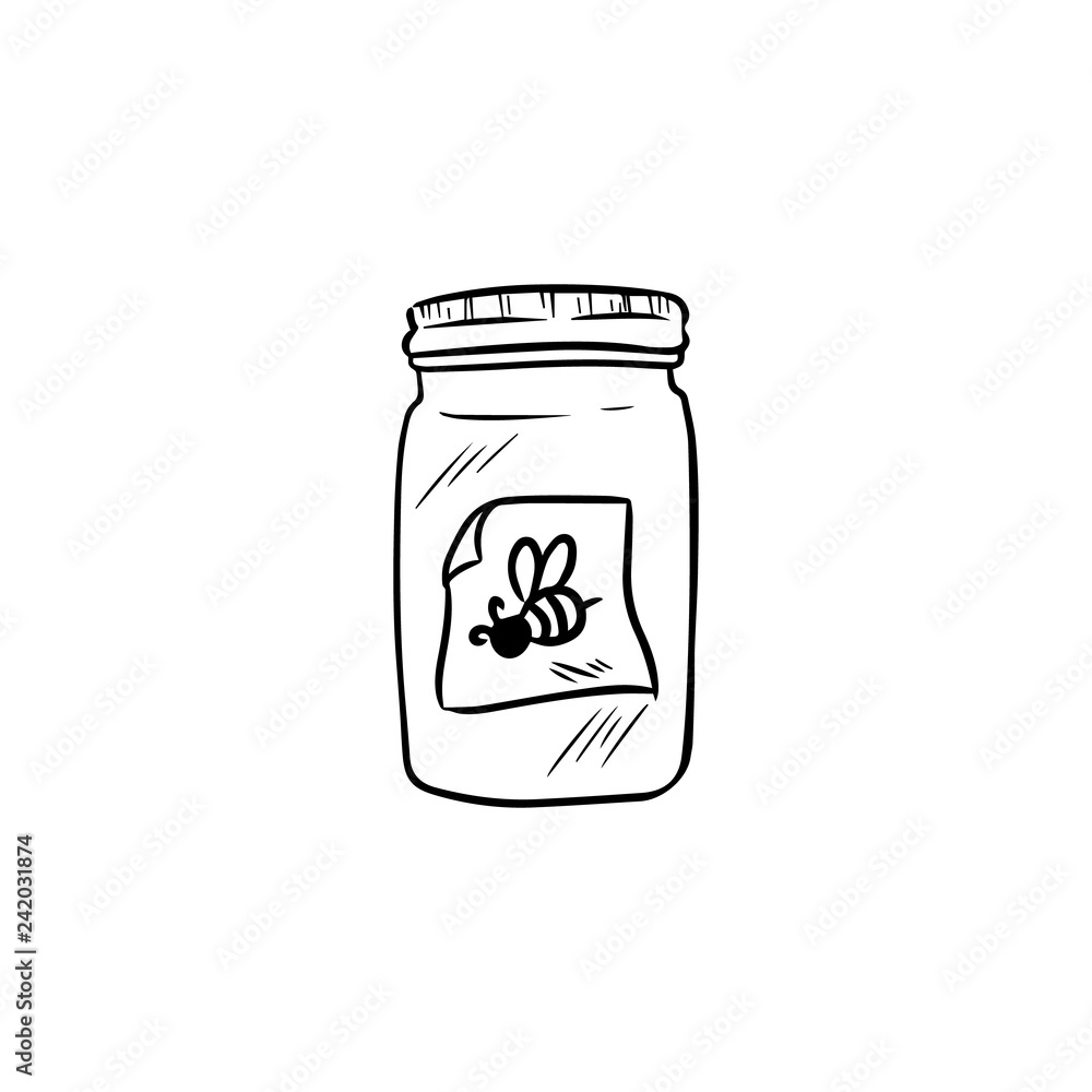 Honey jar doodle. Isolated hand drawn sketch Honey jar doodle. Isolated hand drawn sketch
