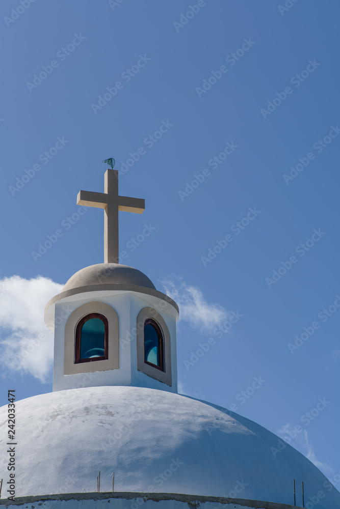 roof of Capilla Santa Cruz Catholic Church in San Miguel de Cozumel.