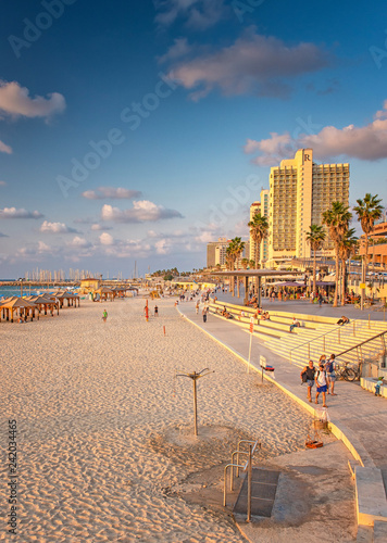 View on the beach in Tel Aviv with some of its iconic hotels
