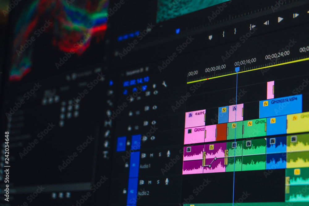 video, editing, premiere, adobe, time, line, pro, software, computer,  screen, studio, film, background, equipment, edit, digital, professional,  movie, cut, technology, work, office, camera, sound, med Stock Photo |  Adobe Stock