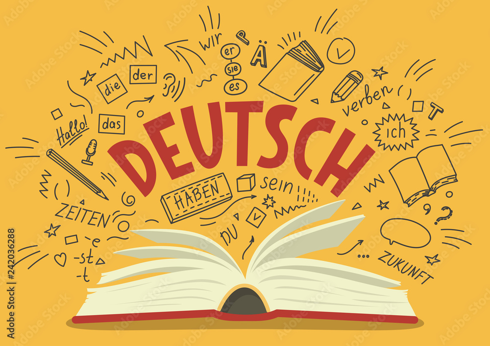 Vecteur Stock Deutsch. Translation: "German". German language hand drawn  doodles and lettering. | Adobe Stock