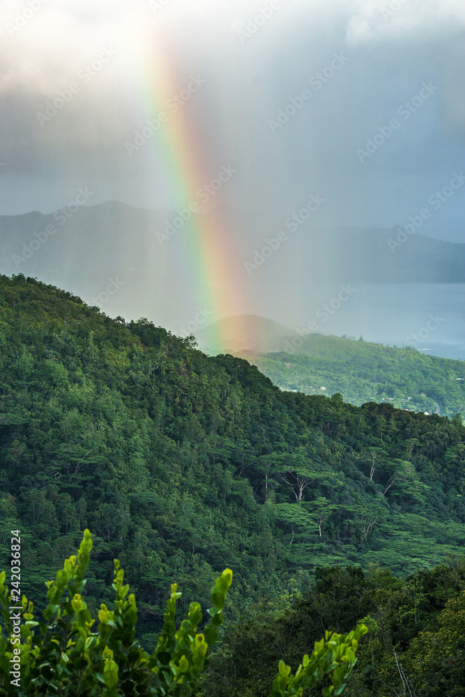 rainbow and rain over the jungle and mountains of mahé, seychelles 10