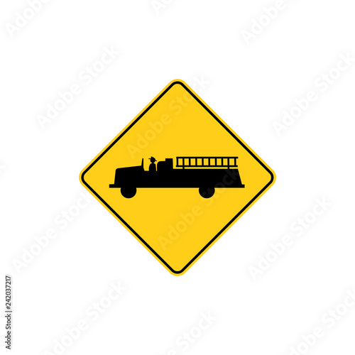 USA traffic road sign. fire truck ahead crossing. vector illustration