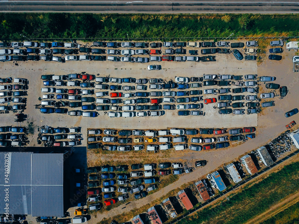 Aerial view of the big car dump Aerial view of the big car dump