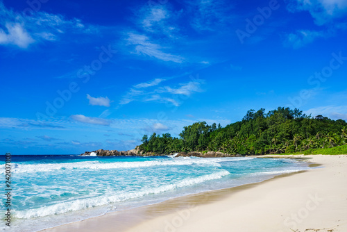 Beautiful tropical beach palms white sand granite rocks seychelles 8