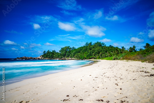 Fototapeta Naklejka Na Ścianę i Meble -  beautiful paradise tropical beach,palms,rocks,white sand,turquoise water, seychelles 2
