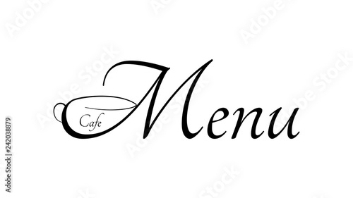 Title of the coffee menu with coffee cup. Graphics for a restaurant menu, cafeteria menu, or a website, an advertising banner, a poster.
