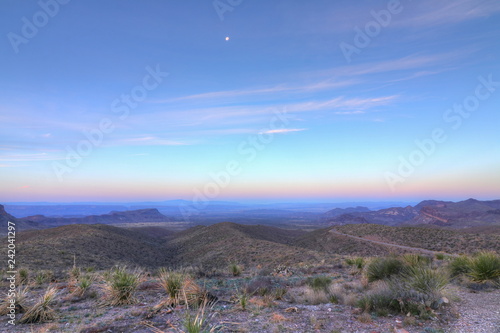 Moon over a desert landscape in Texas USA