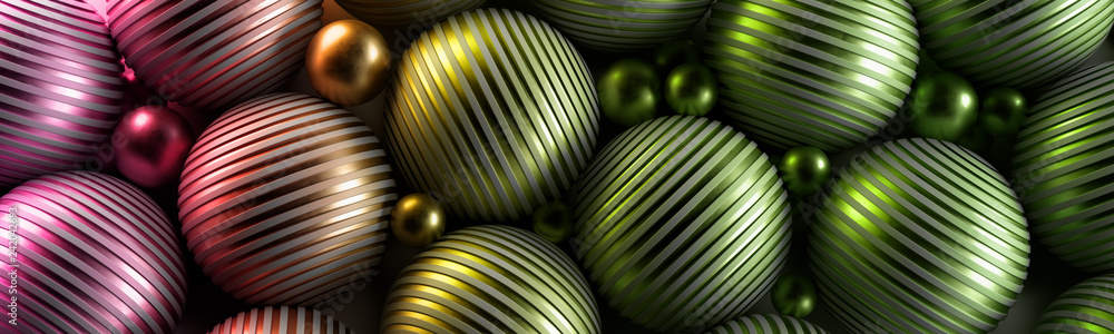 Fototapeta premium Ozdobne zielone kule 3D na ciemnym tle