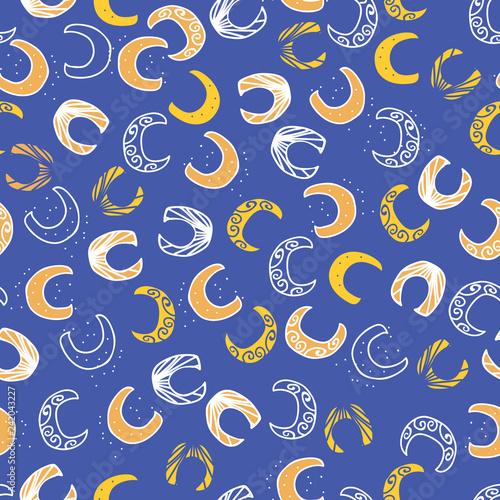 colorful stargazing blue orange moon seamless repeat pattern. great for background, textile and products