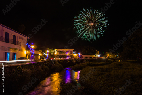 Fireworks over old house in the historic centre of City Of Goias