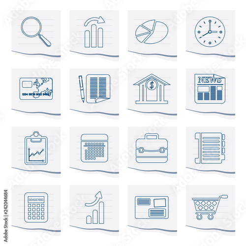Business and Office  Internet Icons on a piece of paper- Vector Icon Set 3