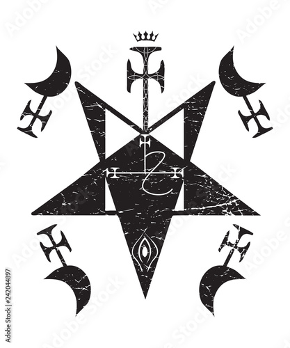 Lilith ceremonial magic sigil vector isolated. Modern imitation of a demon sigil or emblem with inverted pentagram.
