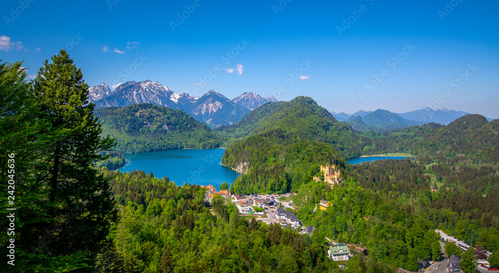 Hohenschwangau Castle with Alpsee and Schwansee, Bavaria, Germany
