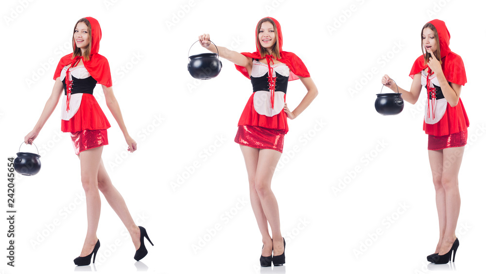 Young woman with pot isolated on white Young woman with pot isolated on white