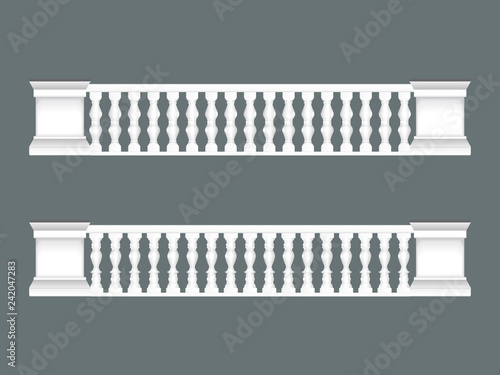 White classic balustrade set isolated, architectural elements set