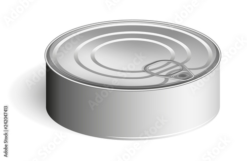 Tin can with a ring. Realistic look. Place for labels and stickers.