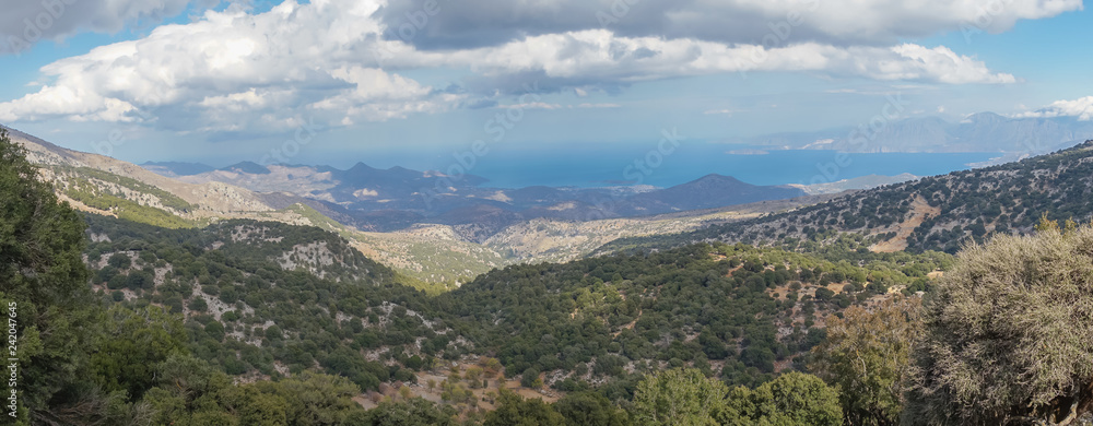 Agios Nikolaos, Crete - 09 30 2018: The road to the Katharo plateau